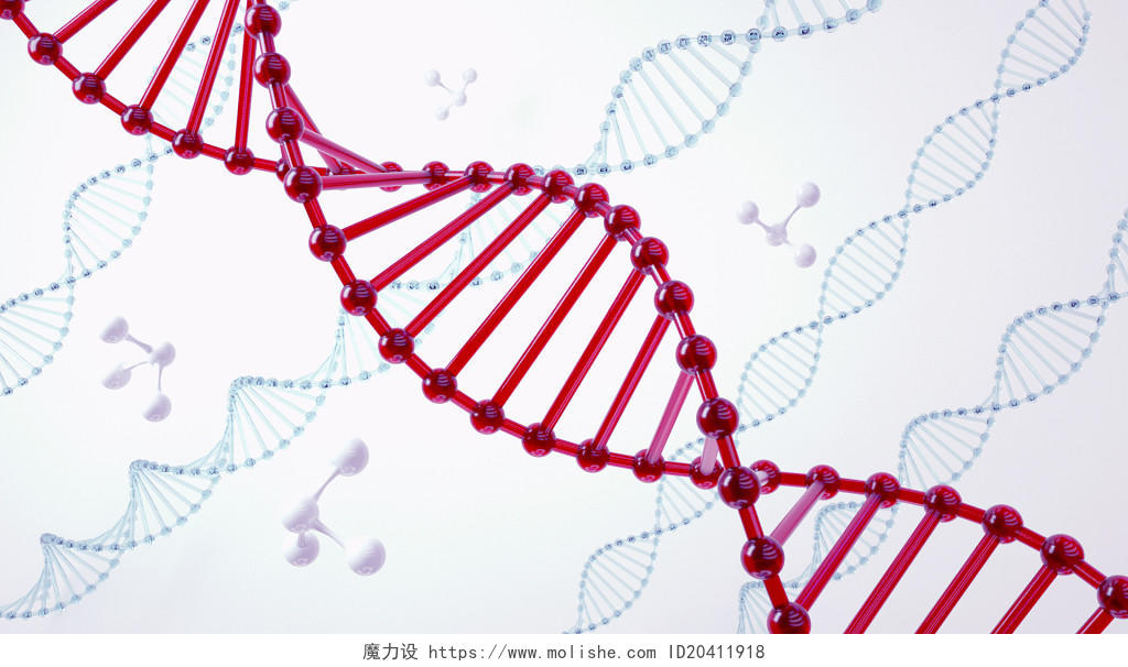 生物科技商务风红色DNA医学双螺旋基因组织插画海报背景素材